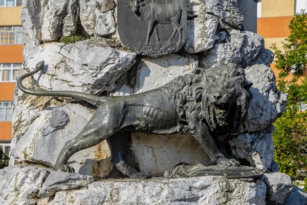 Targu Jiu Romania Septiembre León Bronce Parte Estatua Tudor Vladimirescu — Foto de Stock
