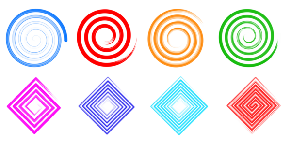 Değişik boyanmış spirallerin koleksiyonu. 