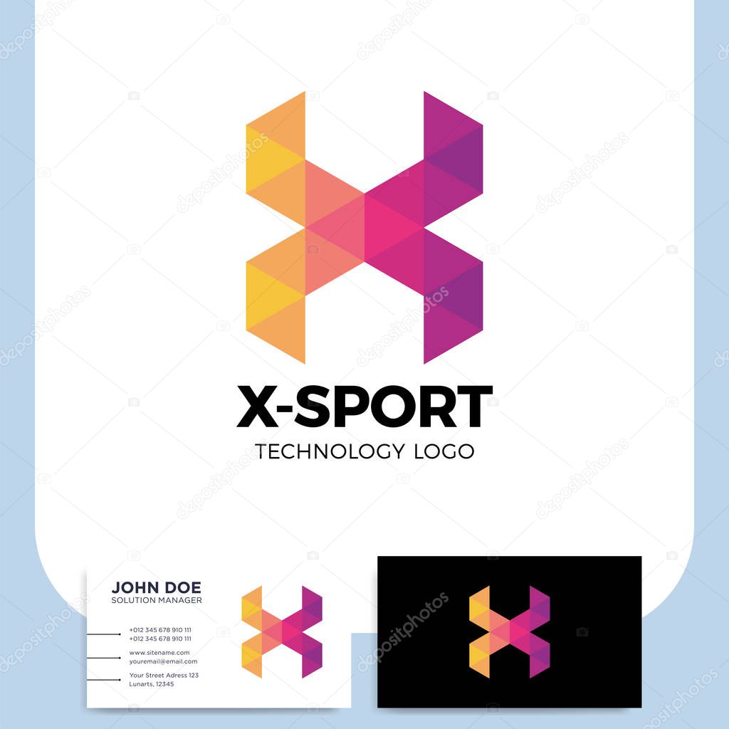 Abstract letter X origami style logo template. Extreme sports sign