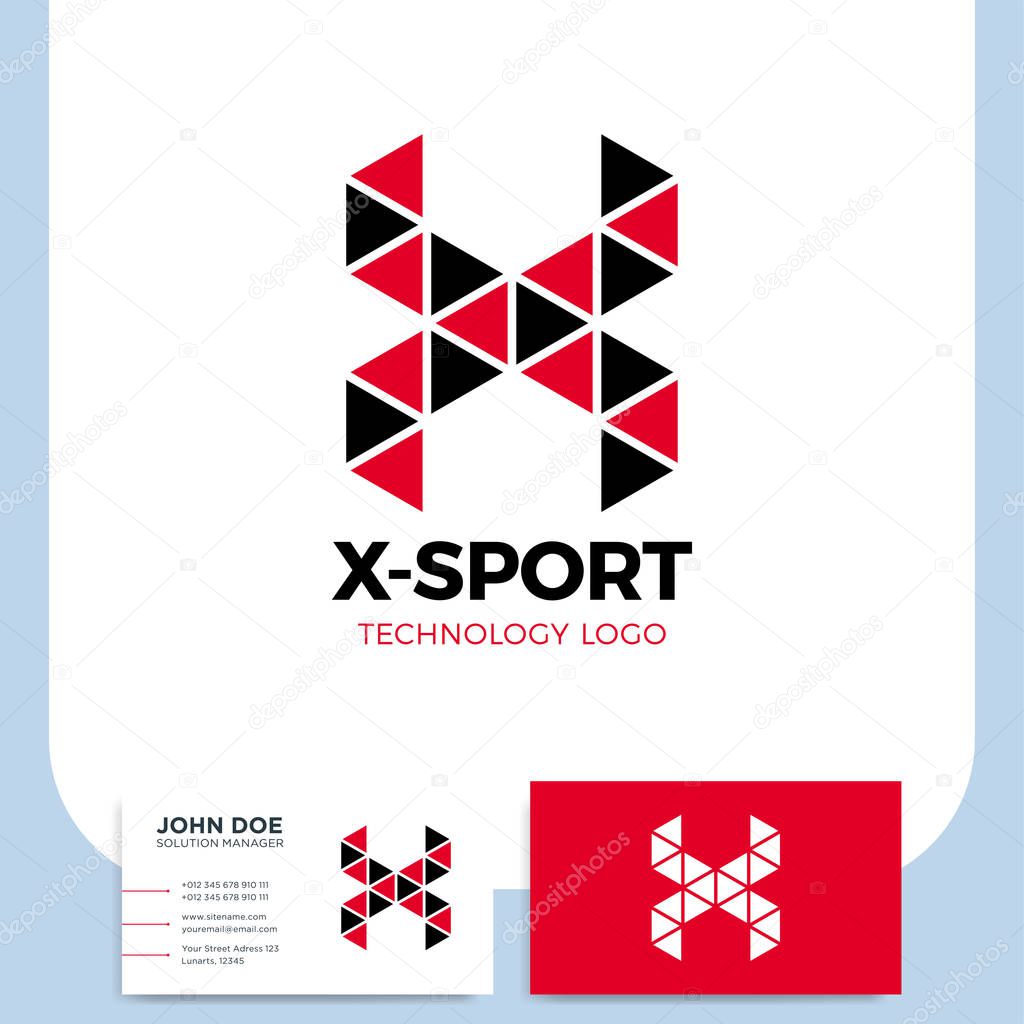 Abstract letter X origami style logo template. Extreme sports sign