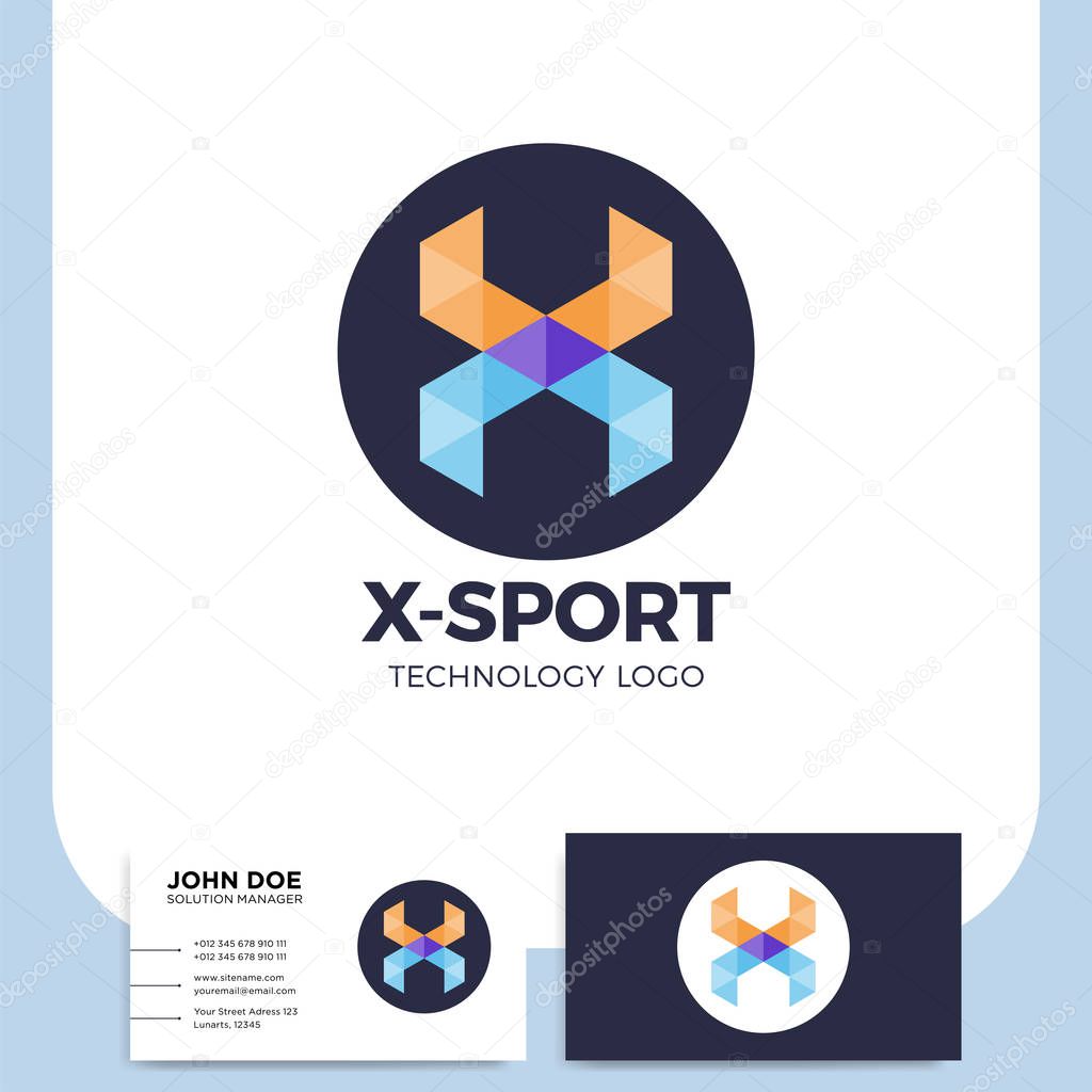 Abstract letter X origami style logo template. Extreme sports sign