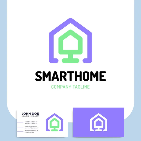 Smart Tecnología Home Logo Línea Con Dos Tarjetas Visita Casa — Vector de stock