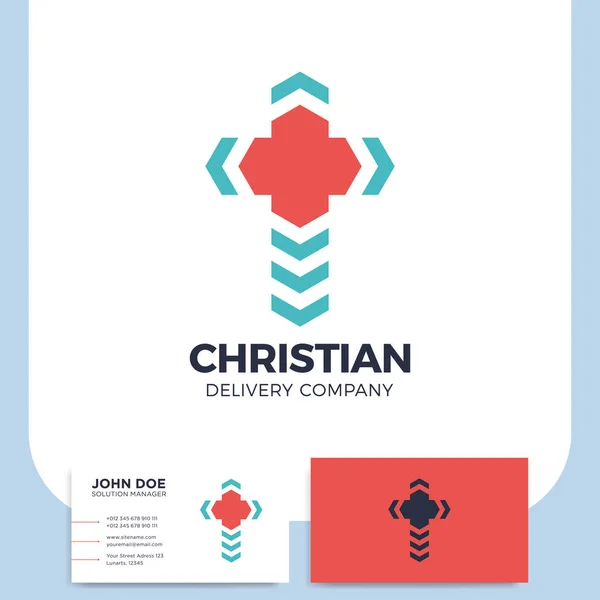 Logo Cross Delivery Logotipo Del Pin Iglesia Icono Ubicación Cristiana — Vector de stock