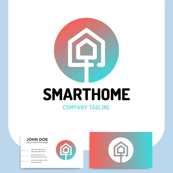 Smart Tecnología Home Logo Línea Con Dos Tarjetas Visita Casa — Vector de stock