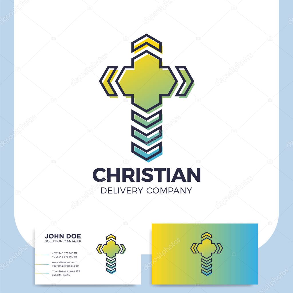 Cross Delivery logo. Church Pin logotype. Christian Location icon. Business card design