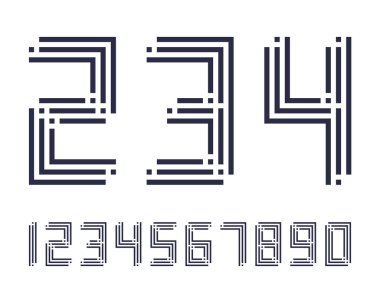 Geometrik yazı tipi satır dijital efekt tasarım numaralarını fütüristik stil vektör alfabe uzay