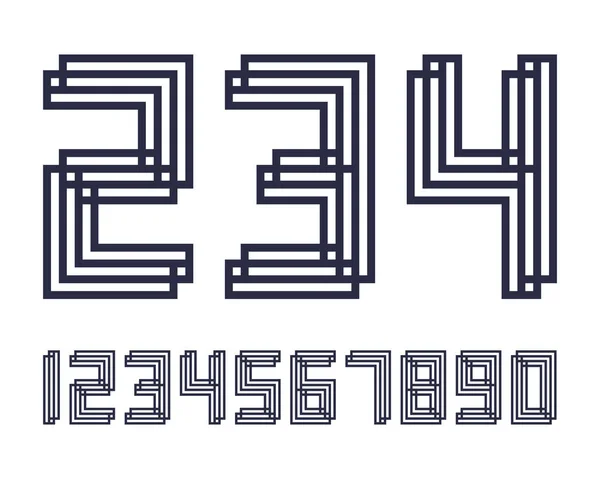幾何学的なフォント ライン デジタル効果デザイン番号宇宙未来的なスタイル ベクトル アルファベット — ストックベクタ