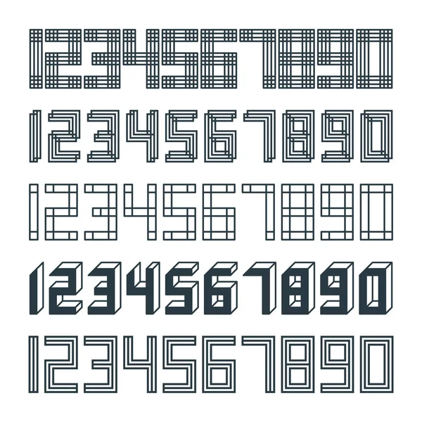 Set Geometric Font Line Digital Effect Design Numbers Futuristic Style — Stock Vector