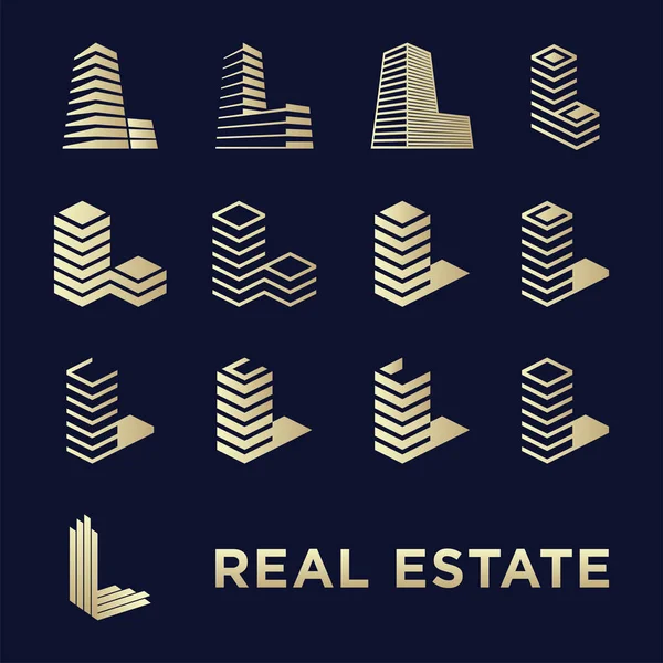 Real Estate Logotype Set Abstract Buildings Logo Set — Stock Vector