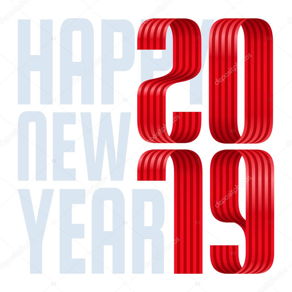 2019 happy new year ribbon lettering illustration.