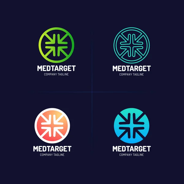 Icône Médicale Cross Target Logo Design Avec Quatre Flèches — Image vectorielle