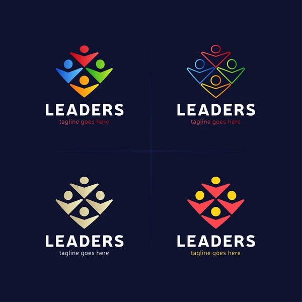 四个人组 带有领导或老板图标徽标元素 — 图库矢量图片