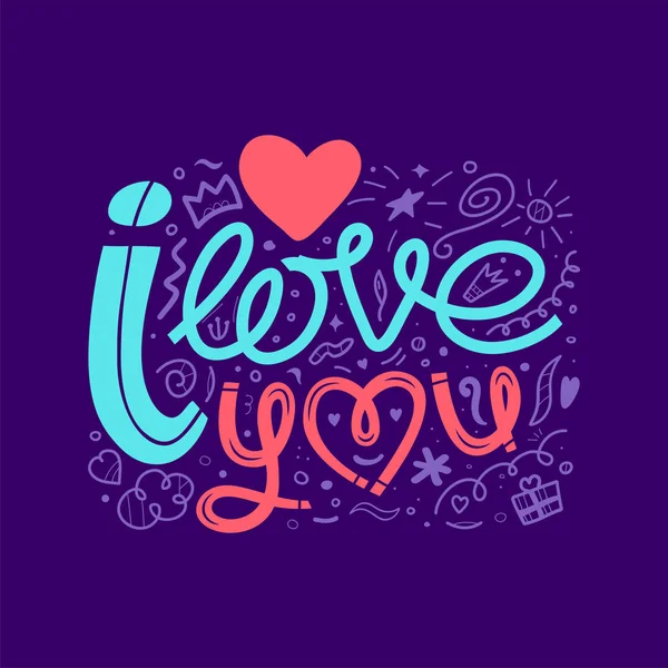 Love You Doodle Illustration Hand Drawn Lettering Inspirational Quotes Sign — Stock Vector