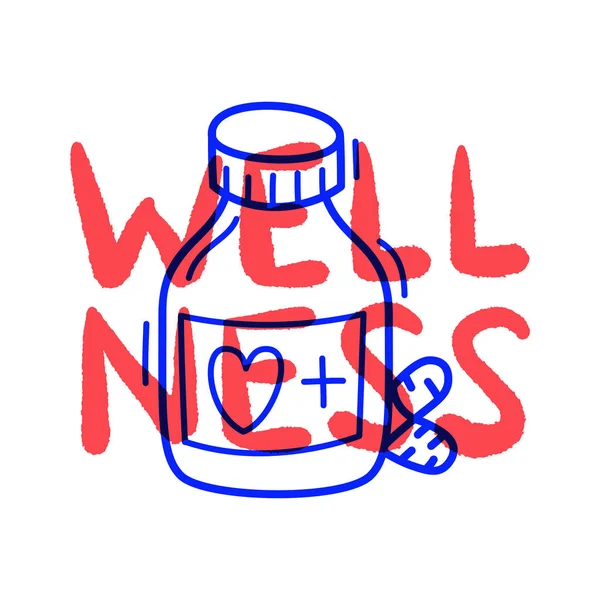 Hand Teken Doodle Wellness Medische Pil Pictogram Schets Stijl — Stockvector