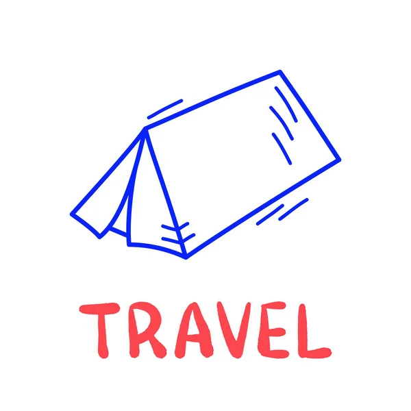 Hand Draw Doodle Simple Tent Travel Camp Icon — Stock Vector