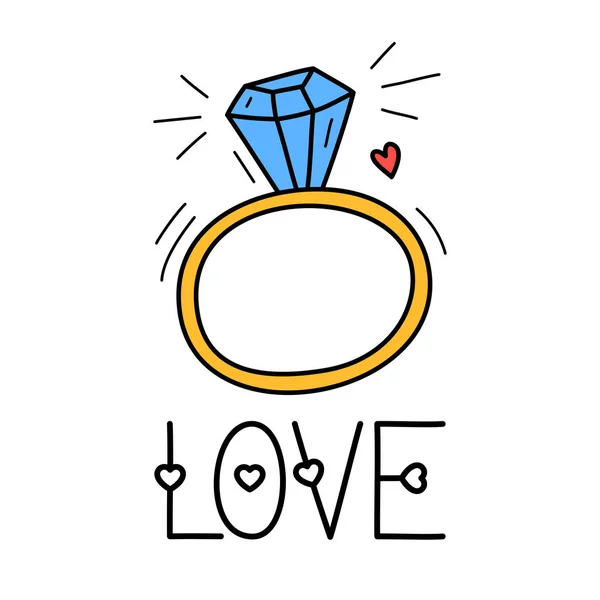 Hand Draw Love Diamond Ring Icon Doodle Style Your Design — Stock Vector