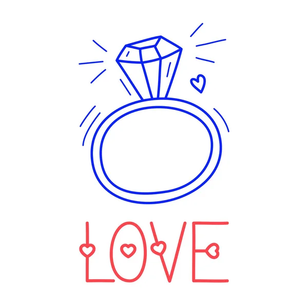Dibuja Mano Icono Del Anillo Diamantes Amor Estilo Doodle Para — Vector de stock