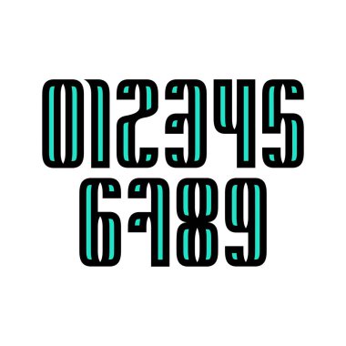 0 'dan 9' a kadar olan 10 sayı kümesi, sayı tasarım elemanları.