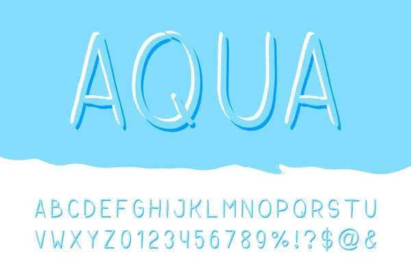 Aqua Brush Sans Serif Font Vector Mão Desenhado Alfabeto Artístico — Vetor de Stock