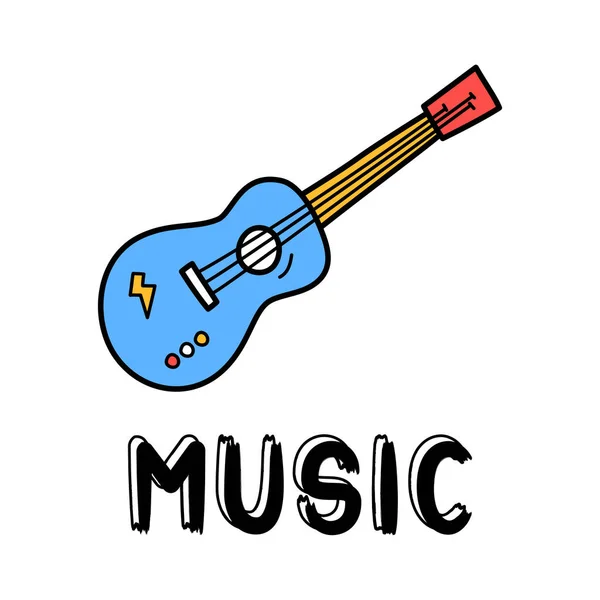 Dibuja Mano Icono Guitarra Estilo Doodle Para Diseño Con Letras — Archivo Imágenes Vectoriales