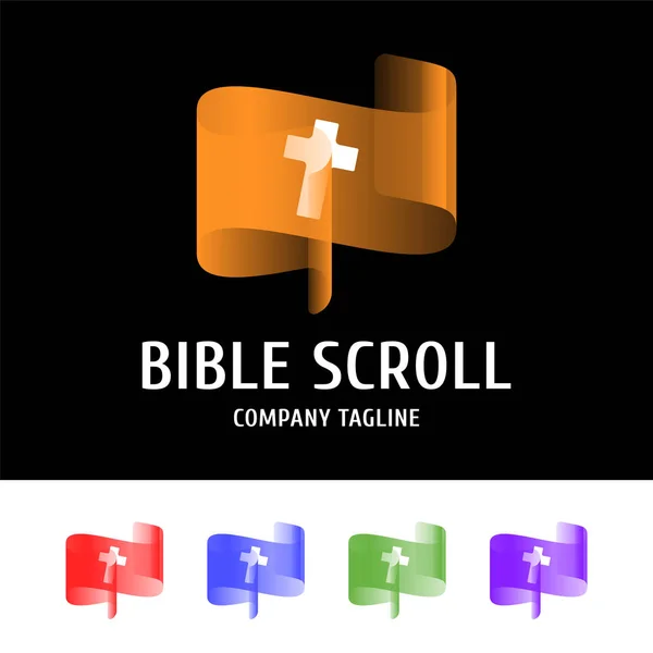 Biblical scroll with a cross in the center logo design. Logotype for a Christian organization or church.
