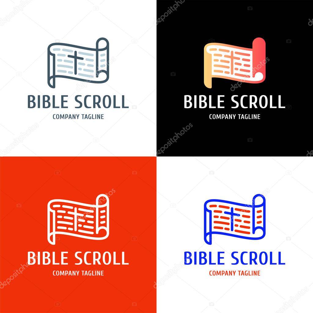 Biblical scroll with a cross in the center logo design. Logotype for a Christian organization or church.