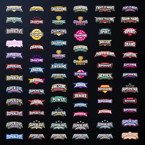 Spor amblemi tipografi ayarlayın. T-shirt için süper logo. Mega logo toplama.