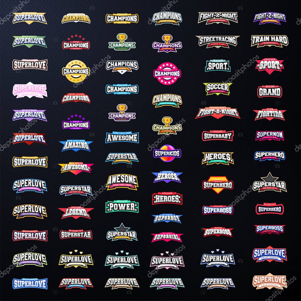 Sport emblem typography set. Super logo for your t-shirt. Mega logotype collection.