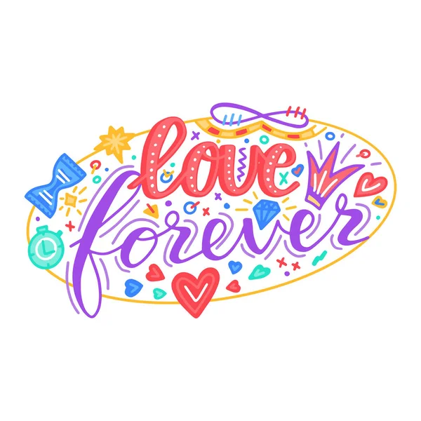 Love Forever Lettrage Carte Citation Expression Romantique Dessinée Main Calligraphie — Image vectorielle