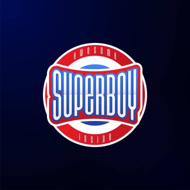 Spor amblemi tipografi. Süper çocuk kahraman logo etiket, t-shirt, yazdırma, Konfeksiyon için.