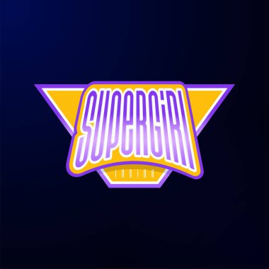 Spor amblemi tipografi. Süper kız kahraman logo etiket, t-shirt, yazdırma, Konfeksiyon için.