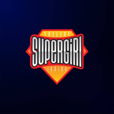 Spor amblemi tipografi. Süper kız kahraman logo etiket, t-shirt, yazdırma, Konfeksiyon için.
