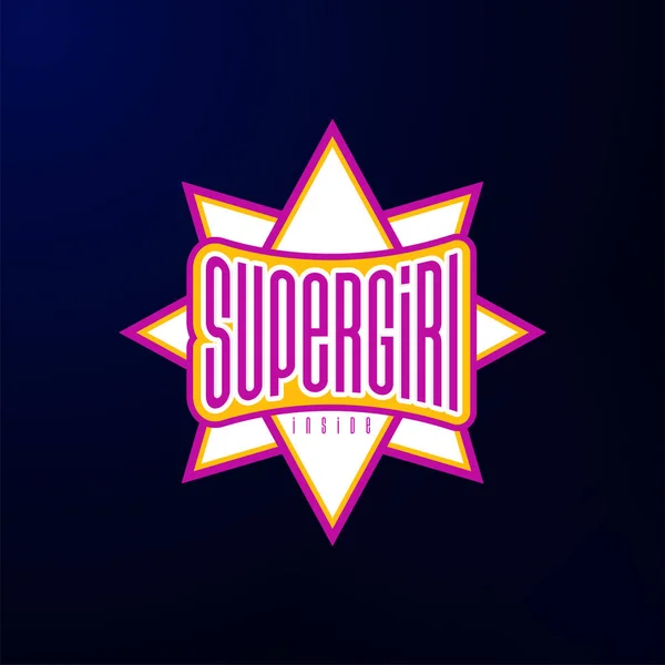 Spor Amblemi Tipografi Süper Kız Kahraman Logo Etiket Shirt Yazdırma — Stok Vektör