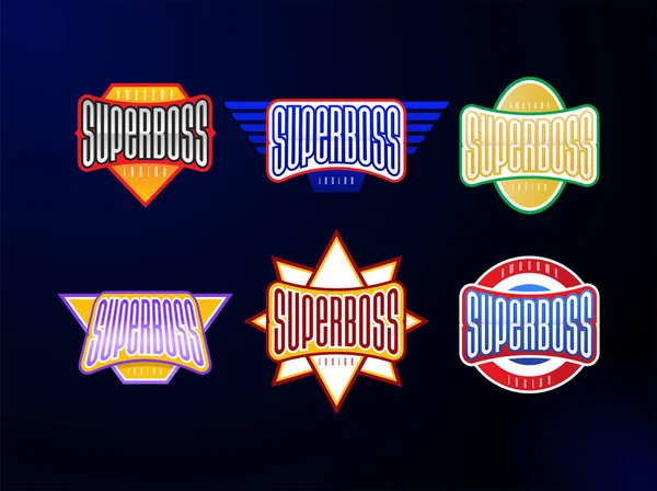Набір Друкарських Машин Спортивної Емблеми Супергерой Герой Логотип Наклейка Вашої — стоковий вектор