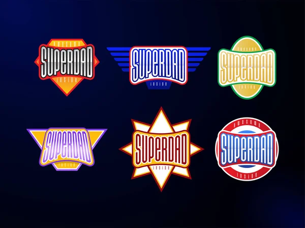 Набір Друкарських Машин Спортивної Емблеми Супер Тато Герой Логотип Наклейка — стоковий вектор