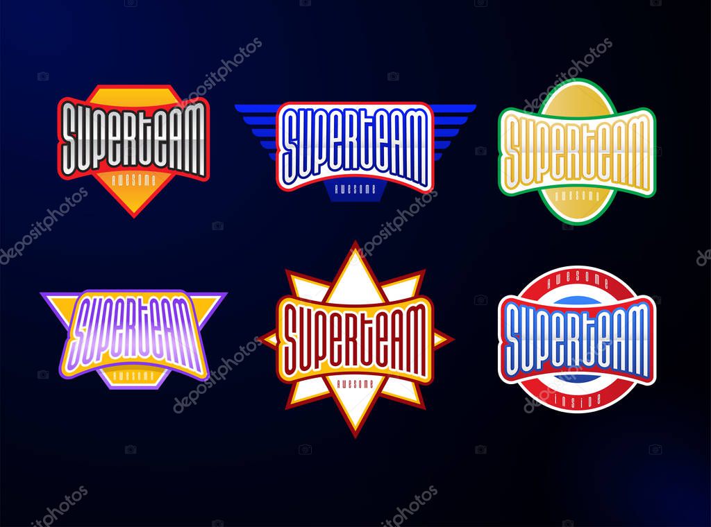 Sport emblem typography set. Super team hero logotype sticker for your t-shirt. Mega collection.