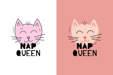 Sevimli vektör kedi ifade nap queen - illüstrasyon ile gerçek kağıt kes şunu. Karalama defteri öğesi. Kreş ya da çocuk Oda poster için sanat poster