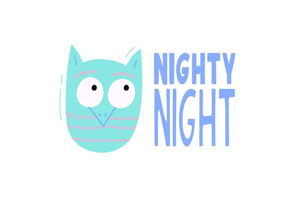 Cute Vector Owl Phrase Nighty Night Illustration Cut Out Actual — Stock Vector