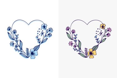 Elle çizilmiş çelenk kalpleri ile dizi stilize çiçek - vektör çizim tasarım t gömlek grafikler, moda için yazdırır, sloganı tees, çıkartmalar, kartları, afiş ve diğer yaratıcı kullanır