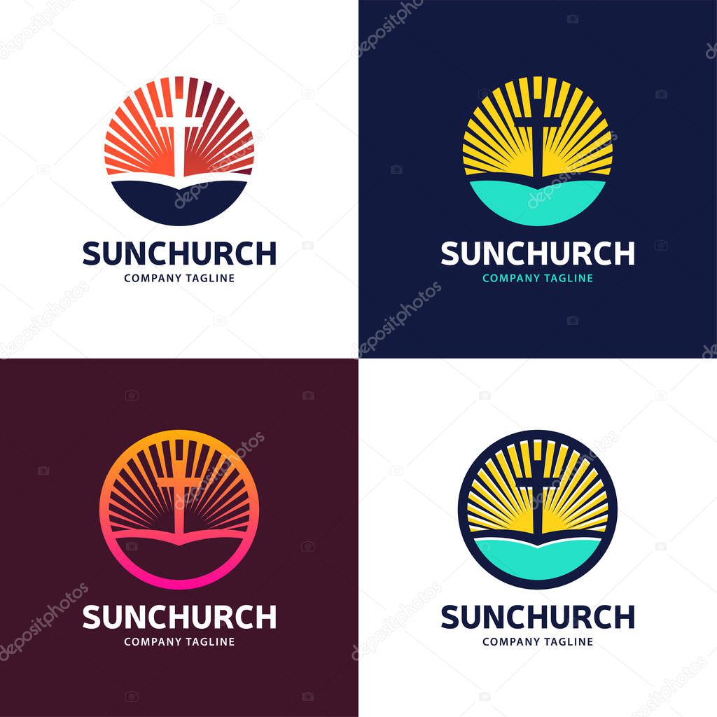 Template logo for churches and Christian organizations cross of Calvary in the sun. Calvary cross church logo