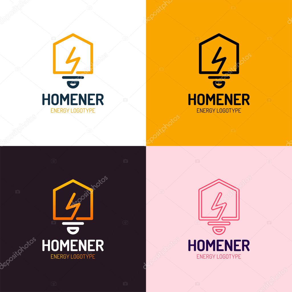 Lighting bulb shaped smart home sign icon, smart house logo vector set on white background