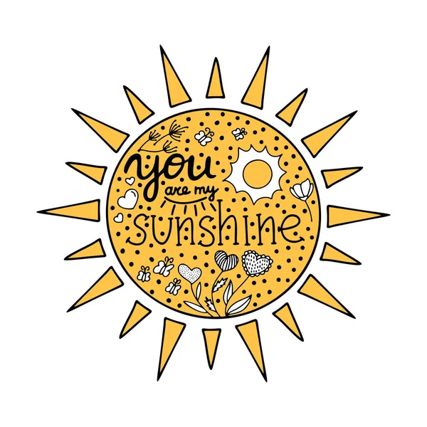 Буквене Позначення Мій Sunshine Боку Звернено Векторні Ілюстрації Brushpen Рука — стоковий вектор