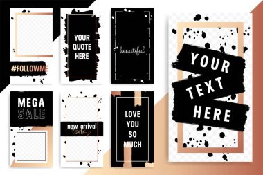 7 parlak düzenlenebilir şablon kümesi hikayeler ve akarsu için. Gül altın moda renk. Vektör çizim