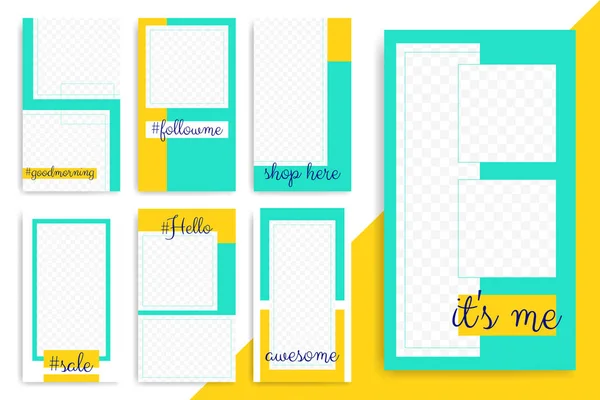 ストーリーやストリーム 明るい編集可能なテンプレートのセットです トレンディな緑と黄色の色です ベクトル図 — ストックベクタ