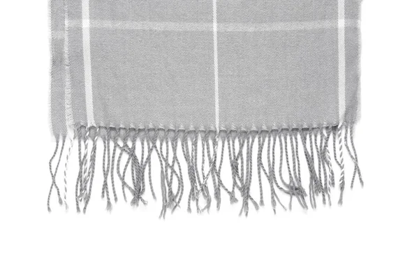 Part of a beautiful gray scarf in a cage isolated on a white bac — Stock Photo, Image