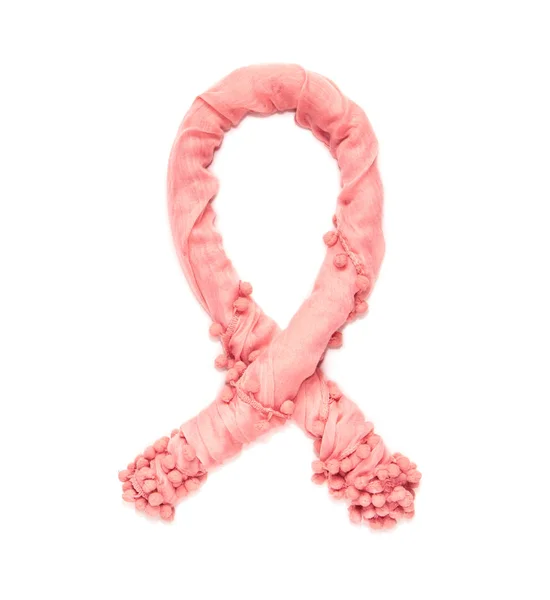 粉红色的援助丝带扭曲细腻的织物隔离在白色巴 — 图库照片