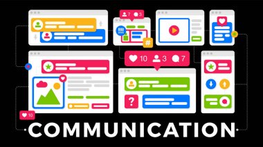 Bir sosyal medya iletişim kavramının vektör illüstrasyon. Bu,