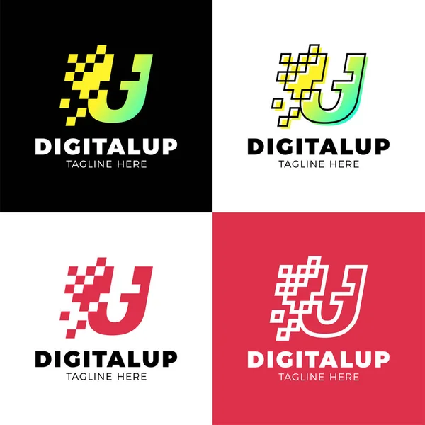 Digitale und dynamische up tech u Brief Pixel Bewegung Logo Design te — Stockvektor