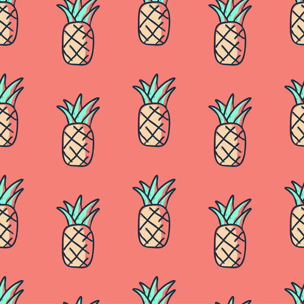 Tropical Cute hand drawn doodle pineapple seamless pattern. Kids