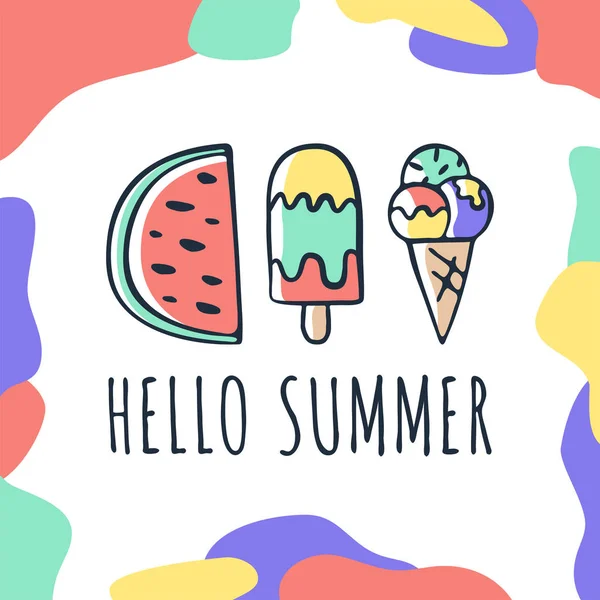 Vector hand drawn Summer Card with lettering Hello summer creati — Stock Vector